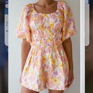Sabo Skirt Floral Mini Dress - Pink and Yellow